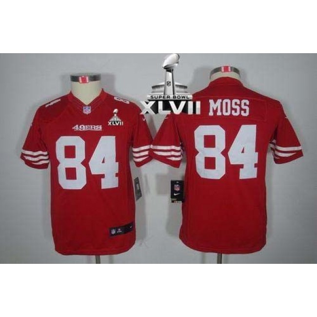 San Francisco 49ers #84 Randy Moss Red Team Color Super Bowl XLVII Youth Stitched NFL Limited Jersey