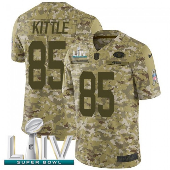 Nike 49ers #85 George Kittle Camo Super Bowl LIV 2020 Men's Stitched NFL Limited 2018 Salute To Service Jersey
