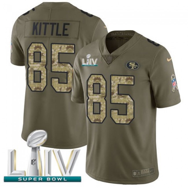 Nike 49ers #85 George Kittle Olive/Camo Super Bowl LIV 2020 Men's Stitched NFL Limited 2017 Salute To Service Jersey