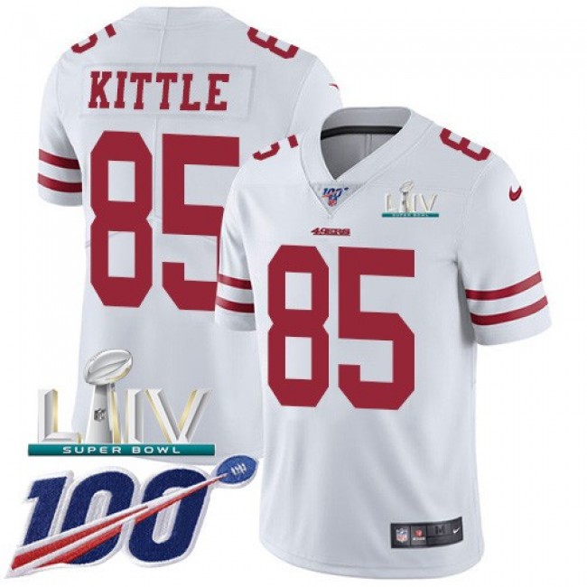Nike 49ers #85 George Kittle White Super Bowl LIV 2020 Men's Stitched NFL 100th Season Vapor Limited Jersey