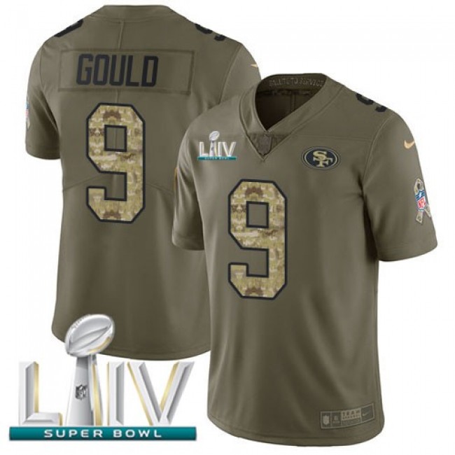 Nike 49ers #9 Robbie Gould Olive/Camo Super Bowl LIV 2020 Men's Stitched NFL Limited 2017 Salute To Service Jersey