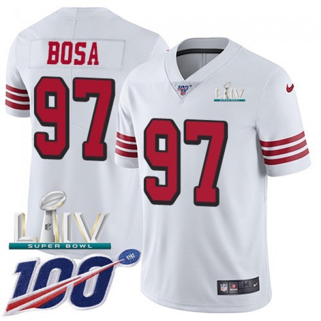 Nike 49ers #97 Nick Bosa White Super Bowl LIV 2020 Rush Men's Stitched NFL Limited 100th Season Jersey