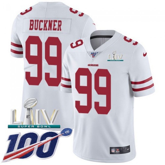 Nike 49ers #99 DeForest Buckner White Super Bowl LIV 2020 Men's Stitched NFL 100th Season Vapor Limited Jersey