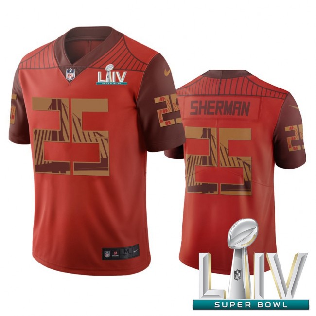 San Francisco 49ers #25 Richard Sherman Orange Super Bowl LIV 2020 Vapor Limited City Edition NFL Jersey