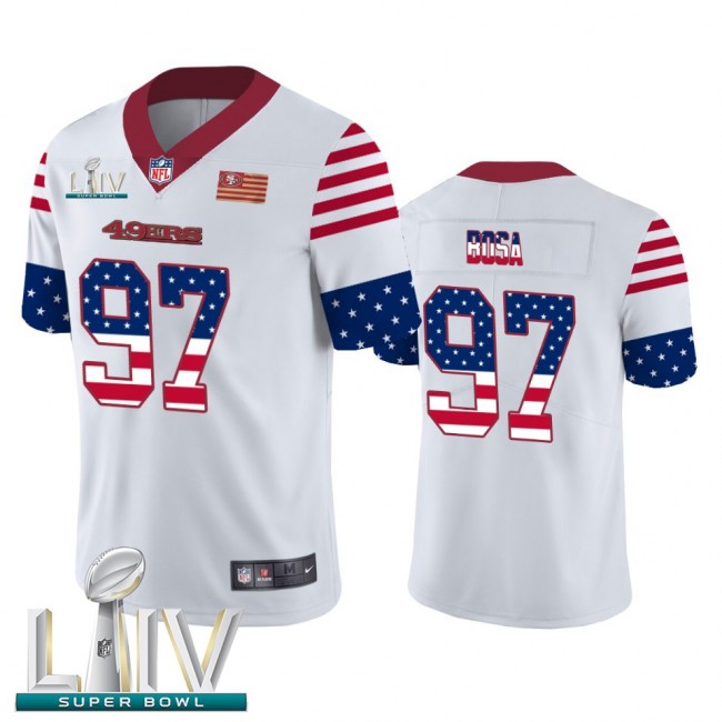 San Francisco 49ers #97 Nick Bosa White Super Bowl LIV 2020 Men's Nike Team Logo USA Flag Vapor Untouchable Limited NFL Jersey