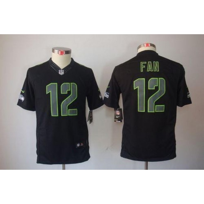 Seattle Seahawks #12 Fan Black Impact Youth Stitched NFL Limited Jersey