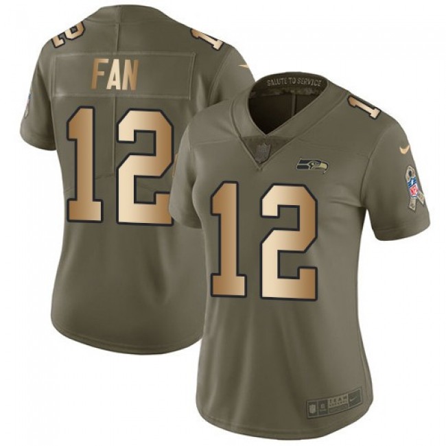 Women's Seahawks #12 Fan Olive Gold Stitched NFL Limited 2017 Salute to Service Jersey