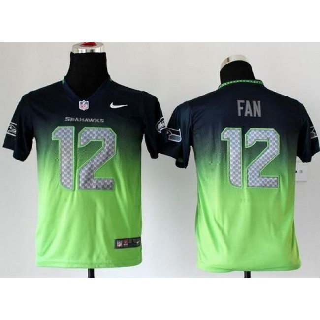 Seattle Seahawks #12 Fan Steel Blue-Green Youth Stitched NFL Elite Fadeaway Fashion Jersey