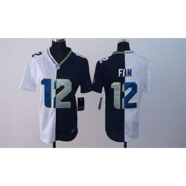 Women's Seahawks #12 Fan Steel Blue White Stitched NFL Elite Split Jersey