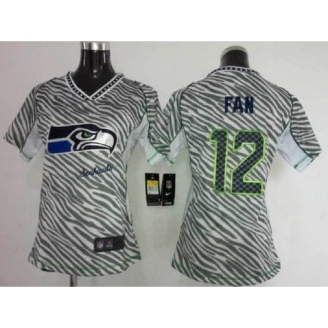 Women's Seahawks #12 Fan Zebra Stitched NFL Elite Jersey