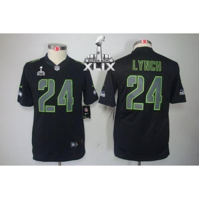 Seattle Seahawks #24 Marshawn Lynch Black Impact Super Bowl XLIX Youth Stitched NFL Limited Jersey
