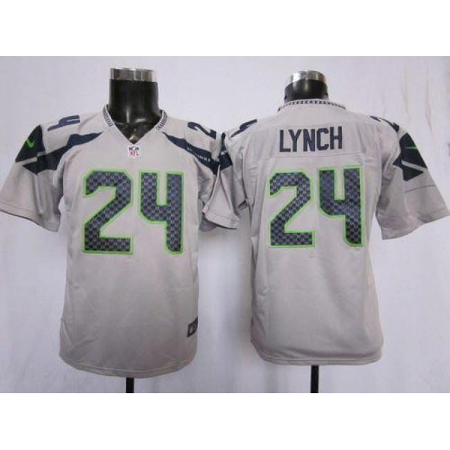 Seattle Seahawks #24 Marshawn Lynch Grey Alternate Youth Stitched NFL Elite Jersey