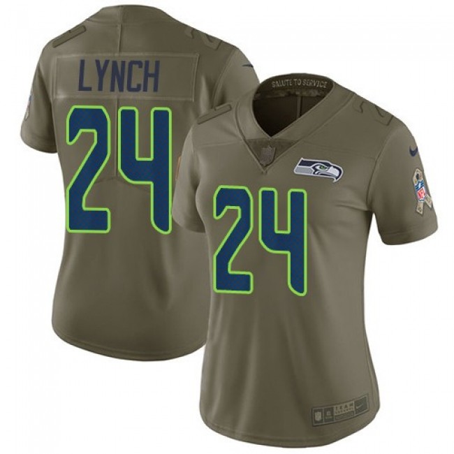 Women's Seahawks #24 Marshawn Lynch Olive Stitched NFL Limited 2017 Salute to Service Jersey