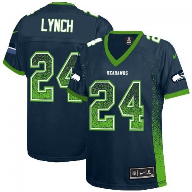 Women's Seahawks #24 Marshawn Lynch Steel Blue Team Color Stitched NFL Elite Drift Jersey