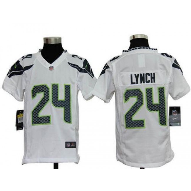 Seattle Seahawks #24 Marshawn Lynch White Youth Stitched NFL Elite Jersey