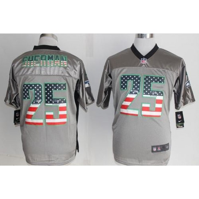 Nike Seahawks #25 Richard Sherman Grey Men's Stitched NFL Elite USA Flag Fashion Jersey