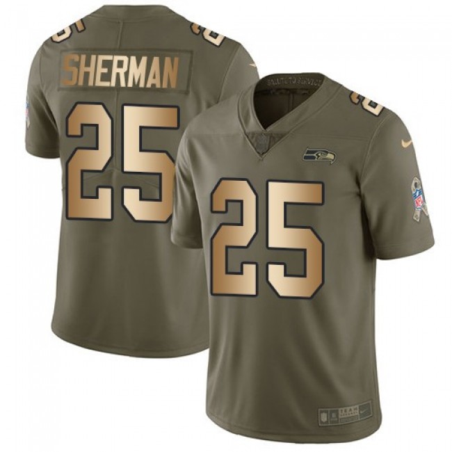 Nike Seahawks #25 Richard Sherman Olive/Gold Men's Stitched NFL Limited 2017 Salute To Service Jersey