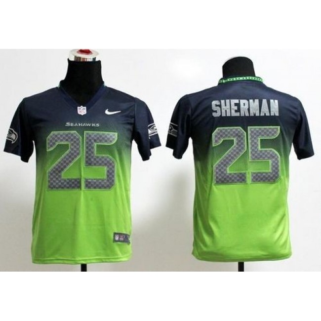 Seattle Seahawks #25 Richard Sherman Steel Blue-Green Youth Stitched NFL Elite Fadeaway Fashion Jersey