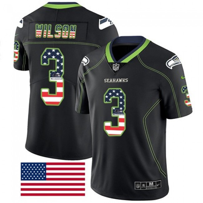 Nike Seahawks #3 Russell Wilson Black Men's Stitched NFL Limited Rush USA Flag Jersey