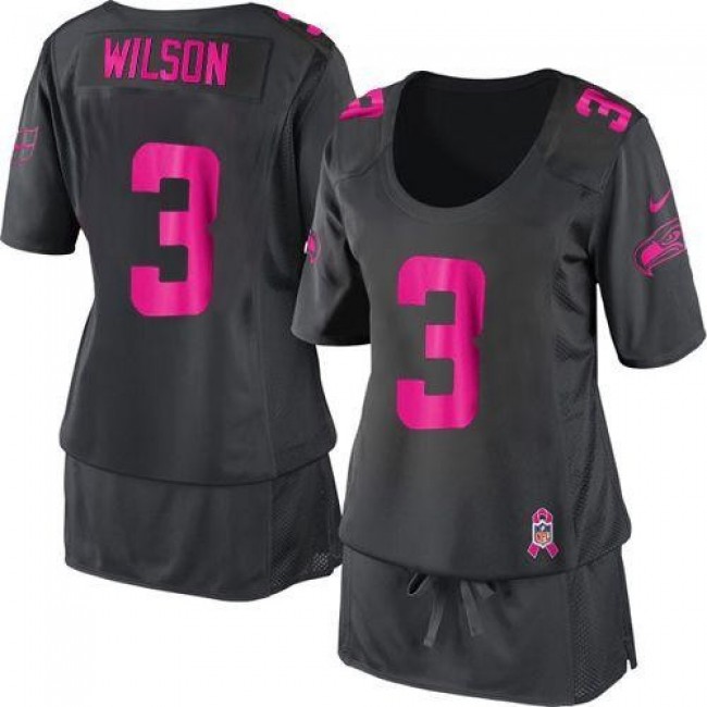 Women's Seahawks #3 Russell Wilson Dark Grey Breast Cancer Awareness Stitched NFL Elite Jersey