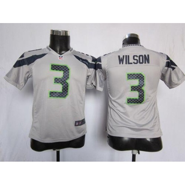 Seattle Seahawks #3 Russell Wilson Grey Alternate Youth Stitched NFL Elite Jersey