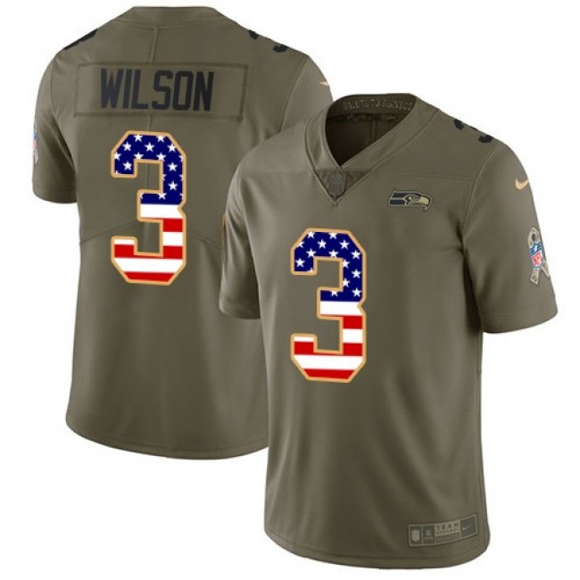 Seattle Seahawks #3 Russell Wilson Olive-USA Flag Youth Stitched NFL Limited 2017 Salute to Service Jersey