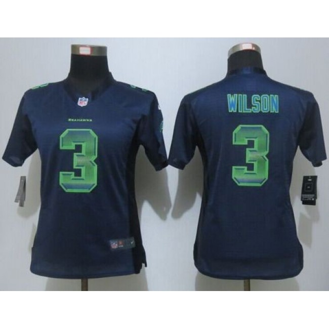 Women's Seahawks #3 Russell Wilson Steel Blue Team Color Stitched NFL Elite Strobe Jersey