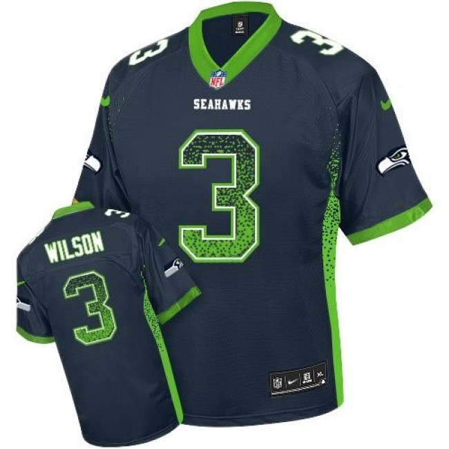 Seattle Seahawks #3 Russell Wilson Steel Blue Team Color Youth Stitched NFL Elite Drift Fashion Jersey