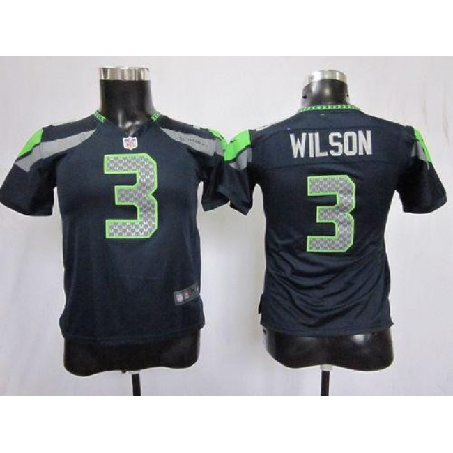 Seattle Seahawks #3 Russell Wilson Steel Blue Team Color Youth Stitched NFL Elite Jersey