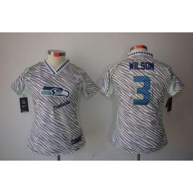 Women's Seahawks #3 Russell Wilson Zebra Stitched NFL Elite Jersey