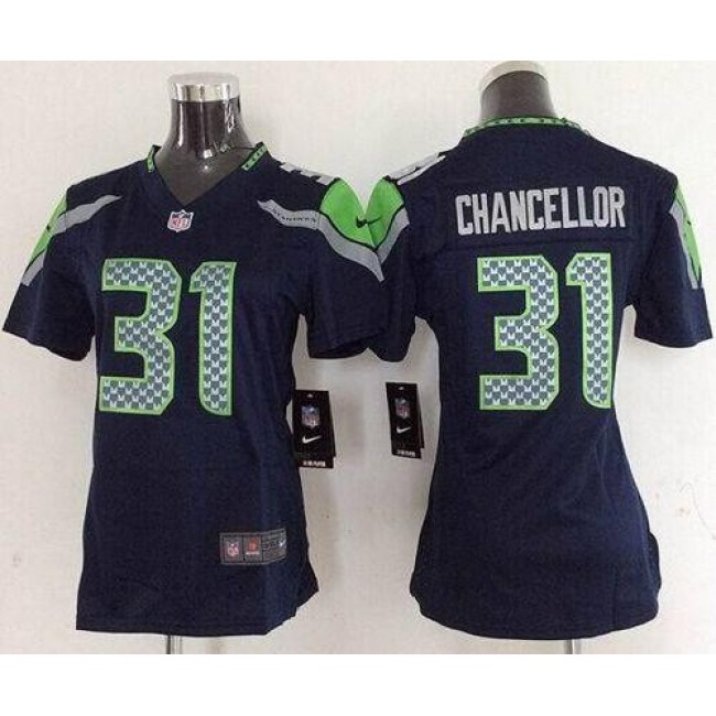 Women's Seahawks #31 Kam Chancellor Steel Blue Stitched NFL Elite Jersey