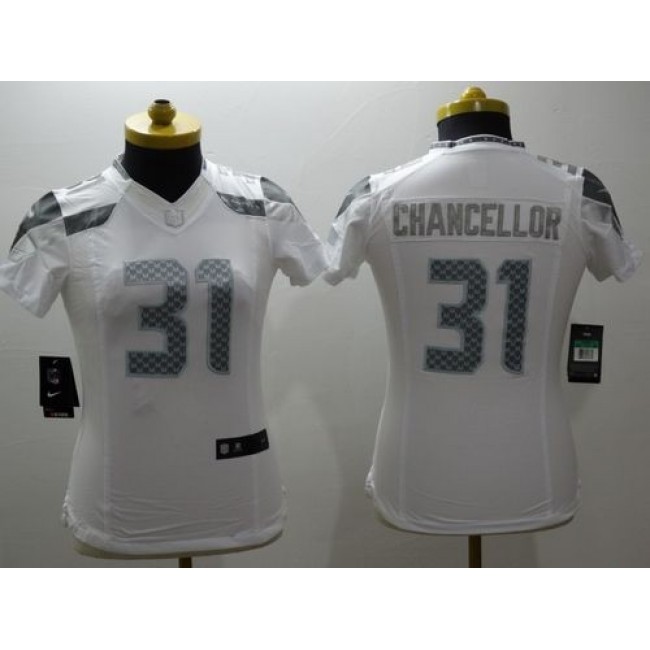 Women's Seahawks #31 Kam Chancellor White Stitched NFL Limited Platinum Jersey