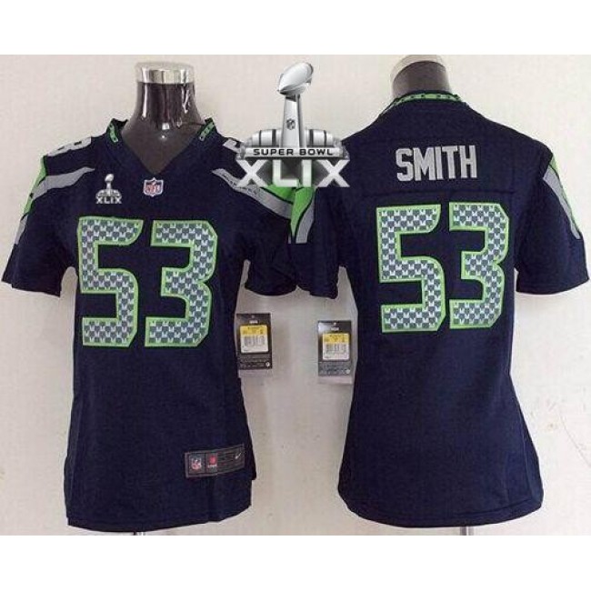 Women's Seahawks #53 Malcolm Smith Steel Blue Super Bowl XLIX Stitched NFL Elite Jersey