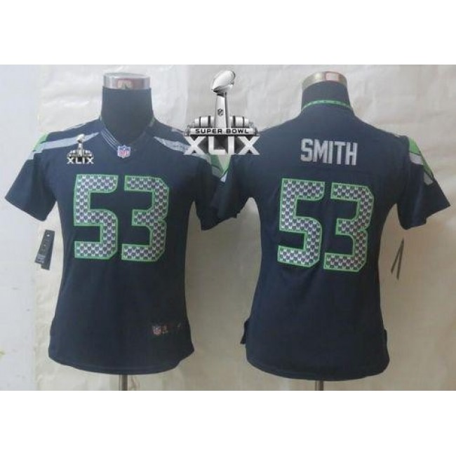 Women's Seahawks #53 Malcolm Smith Steel Blue Team Color Super Bowl XLIX Stitched NFL Limited Jersey