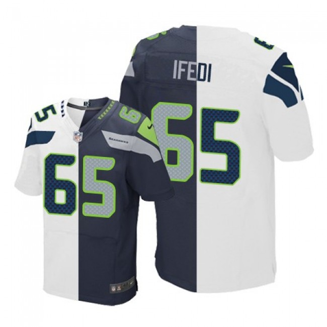 Nike Seahawks #65 Germain Ifedi White/Steel Blue Men's Stitched NFL Elite Split Jersey