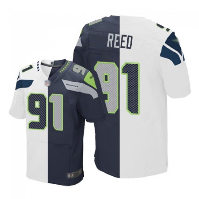 Nike Seahawks #91 Jarran Reed White/Steel Blue Men's Stitched NFL Elite Split Jersey