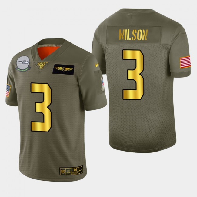 Seattle Seahawks #3 Russell Wilson Men's Nike Olive Gold 2019 Salute to Service Limited NFL 100 Jersey