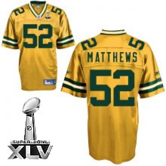 Packers #52 Clay Matthews Yellow Super Bowl XLV Stitched NFL Jersey