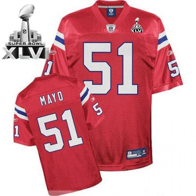 Patriots #51 Jerod Mayo Red Alternate Super Bowl XLVI Embroidered NFL Jersey