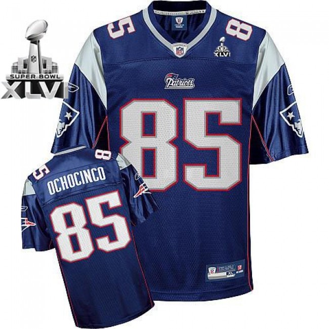 Patriots #85 Chad Ochocinco Dark Blue Super Bowl XLVI Embroidered NFL Jersey