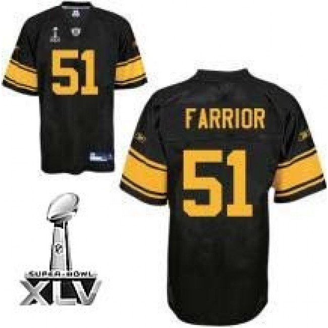 Steelers #51 James Farrior Black With Yellow Number Super Bowl XLV Stitched NFL Jersey