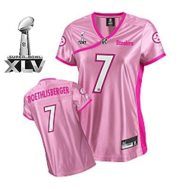 Steelers #7 Ben Roethlisberger Pink Lady Super Bowl XLV Stitched NFL Jersey