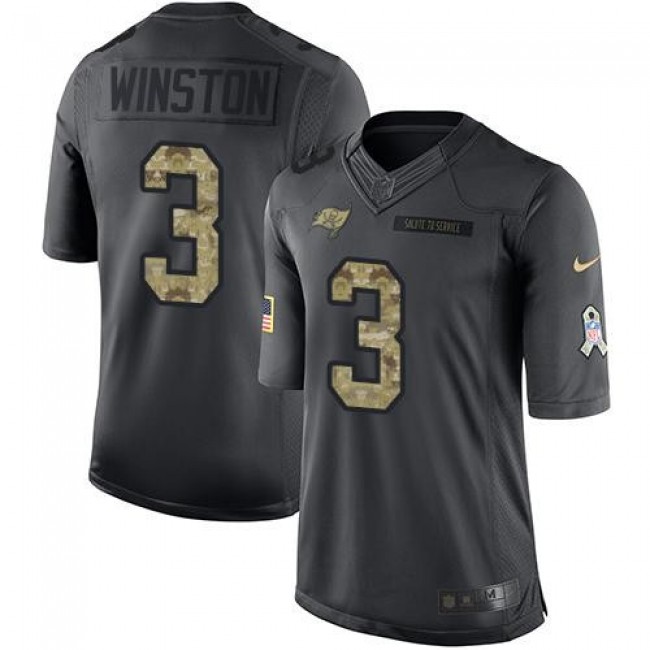 Tampa Bay Buccaneers #3 Jameis Winston Black Youth Stitched NFL Limited 2016 Salute to Service Jersey