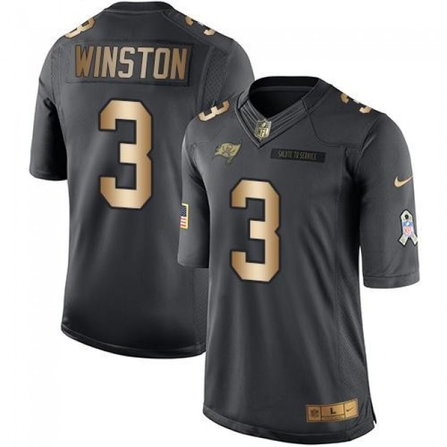Tampa Bay Buccaneers #3 Jameis Winston Black Youth Stitched NFL Limited Gold Salute to Service Jersey