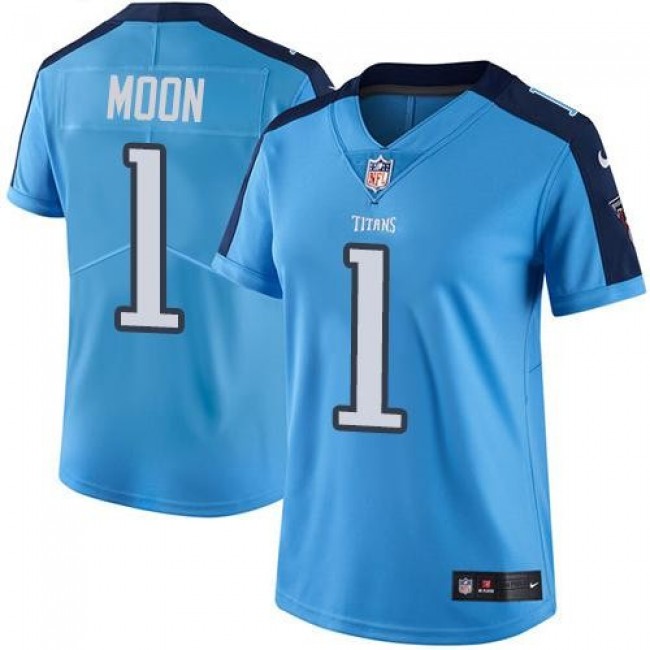 Women's Titans #1 Warren Moon Light Blue Stitched NFL Limited Rush Jersey