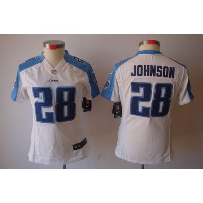 Women's Titans #28 Chris Johnson White Stitched NFL Limited Jersey