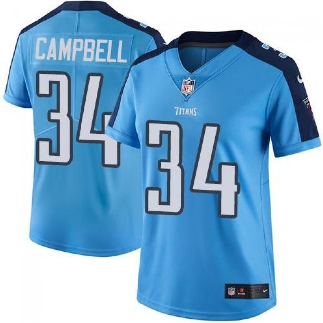 شعار برج الحمل Nike Titans #34 Earl Campbell Light Blue Team Color Women's Stitched NFL Vapor Untouchable Limited Jersey كيو في غسول