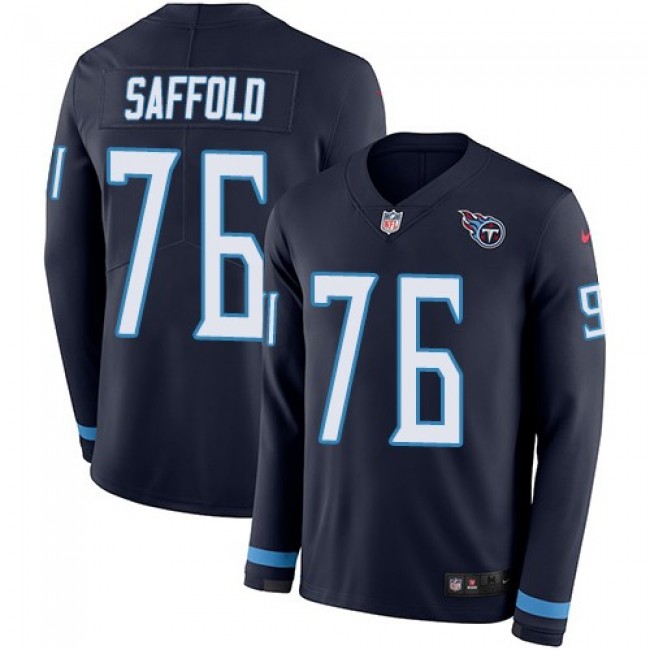 Nike Titans  #76 Rodger Saffold Navy Blue Team Color Men's Stitched NFL Limited Therma Long Sleeve Jersey