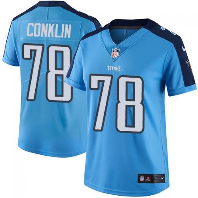 Women's Titans #78 Jack Conklin Light Blue Stitched NFL Limited Rush Jersey