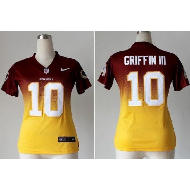 Women's Redskins #10 Robert Griffin III Burgundy Red Gold Stitched NFL Elite Fadeaway Jersey